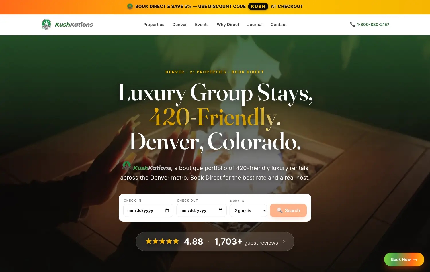 KushKations rental website, Denver